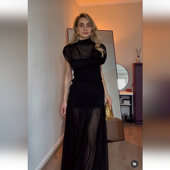 Zara Draped Midi Dress Black - Picture 7 of 16